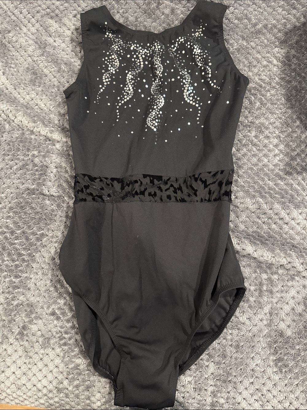 Girls' Black Sparkle One-Piece Bodysuit with Velvet Waistband